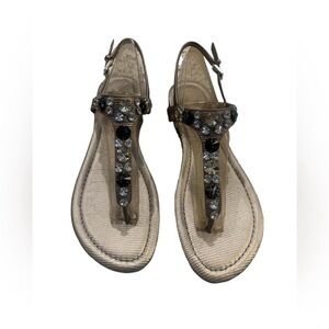 Arturo Chiang Metallic Beaded Sandals Size 9